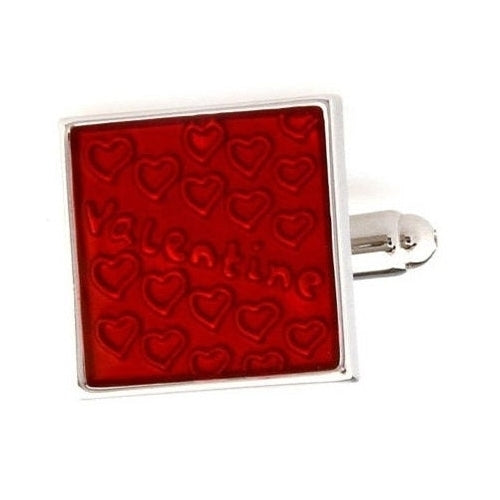 Valentines Cufflinks Red Enamel Embossed Hearts Love You Square Cuff Links Groom Father Bride Wedding Marriage Image 1
