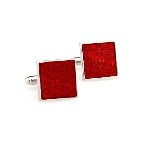Valentines Cufflinks Red Enamel Embossed Hearts Love You Square Cuff Links Groom Father Bride Wedding Marriage Image 2