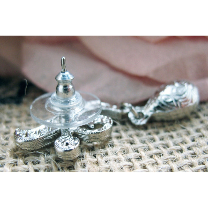 Vintage Silver Wedding Earrings Silver Tone Sparkling Crystals Wedding Drop Earrings Silk Road Jewelry Image 3