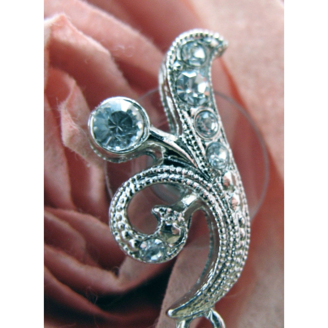 Vintage Silver Wedding Earrings Silver Tone Sparkling Crystals Wedding Drop Earrings Silk Road Jewelry Image 4