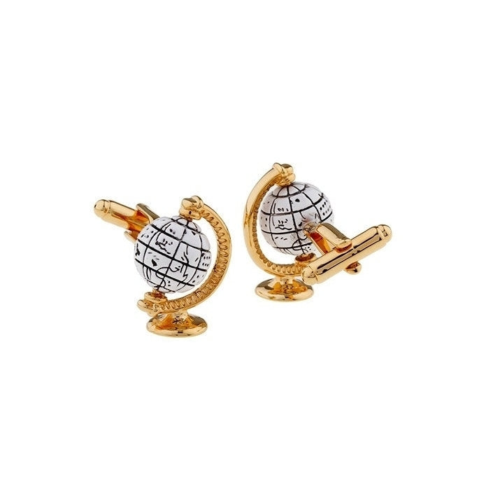 Spinning Globe Cufflinks  White Glode with Gold Around the World Sailing Traveler Cuff Links Image 2