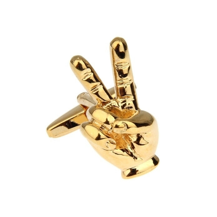 Peace Sign Hand Cufflinks Brushed Gold Tone Peace Rock and Roll Cuff Links Image 1