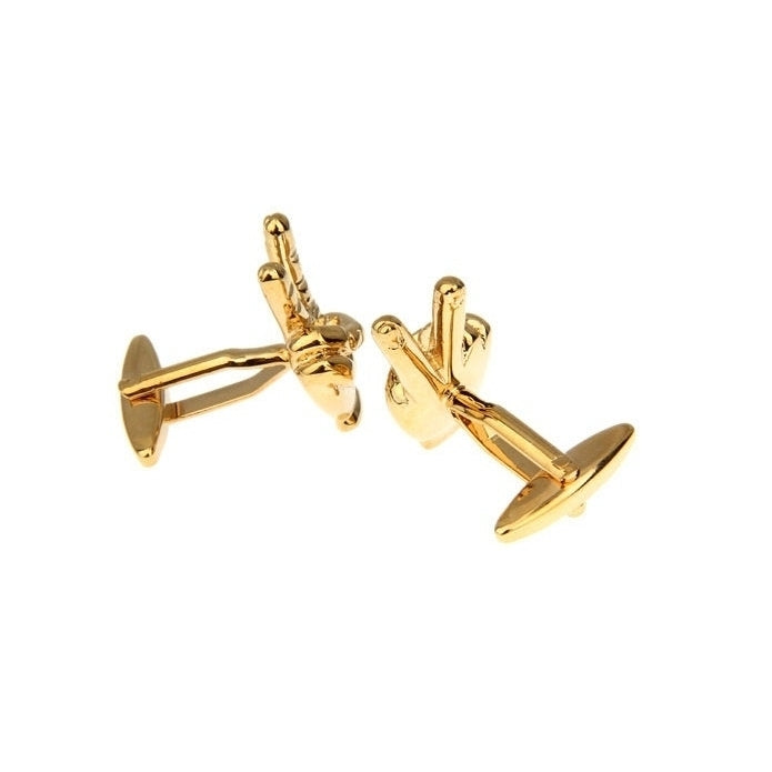 Peace Sign Hand Cufflinks Brushed Gold Tone Peace Rock and Roll Cuff Links Image 3