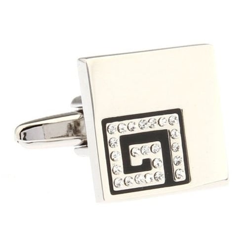 Silver Tone Greek Tile Cufflinks Black Inset Crystals Cuff Links Comes with gift Box Image 1