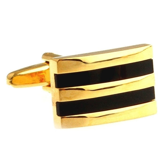 Beautiful Gold Tone Thick Black Repp Stripes Bar Classic Gentlemen Cufflinks Cuff Links Image 1