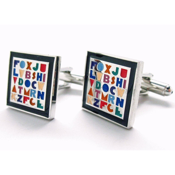 Letter Puzzle Cufflinks Multi Color Game Cool Cuff Links Nerdy Party Master Image 2