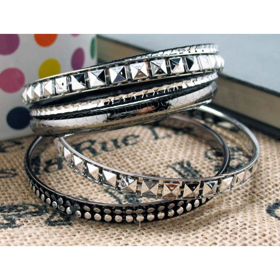 Clubn Bracelet Bangles Silver Toned with Black Accents Mix and Match Bracelets Image 1