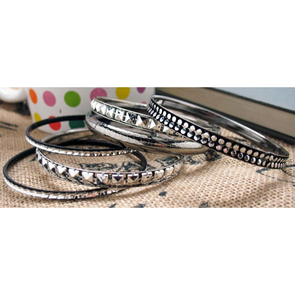 Clubn Bracelet Bangles Silver Toned with Black Accents Mix and Match Bracelets Image 2