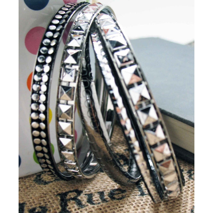 Clubn Bracelet Bangles Silver Toned with Black Accents Mix and Match Bracelets Image 3