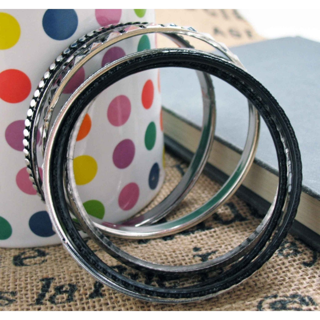 Clubn Bracelet Bangles Silver Toned with Black Accents Mix and Match Bracelets Image 4