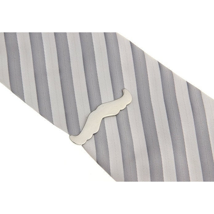 Tie bar Little Famous Belgian Detective Mustache Tie Clip Shiny Silver Tone Tie Bar Image 1