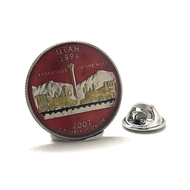 Coin Pin Hand Painted Utah State Quarters Enamel Coin Lapel Pin Tie Tack Collector Pin Travel Souvenir Coin Red Rocks Image 1