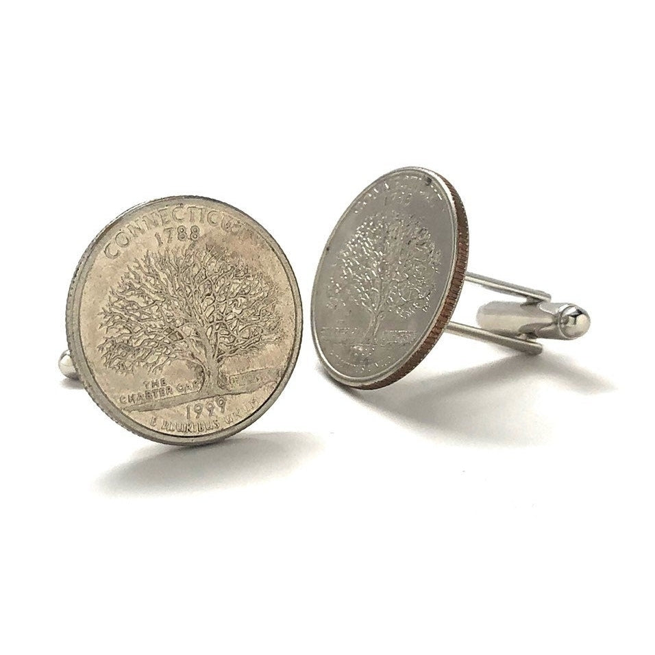 Coin Cufflinks Birth Year Connecticut State Quarter Cufflinks Tree US Coin Jewelry Money Currency Cuff Links Designer Image 2