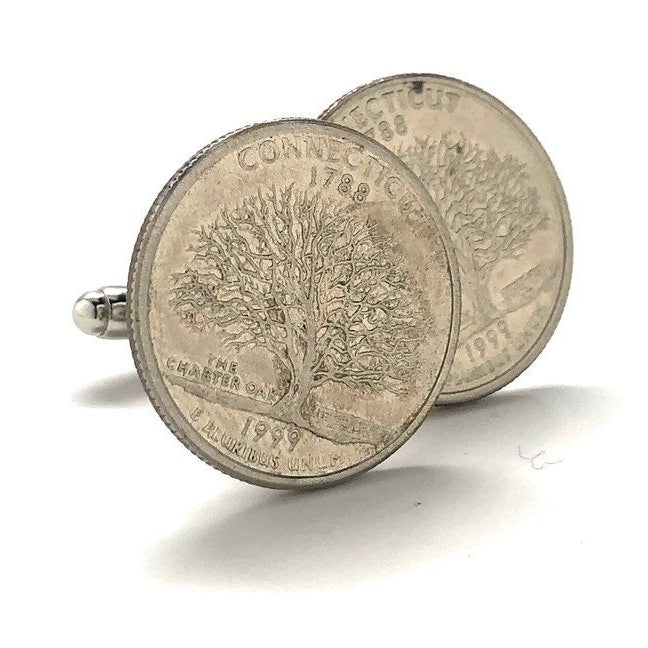 Coin Cufflinks Birth Year Connecticut State Quarter Cufflinks Tree US Coin Jewelry Money Currency Cuff Links Designer Image 3