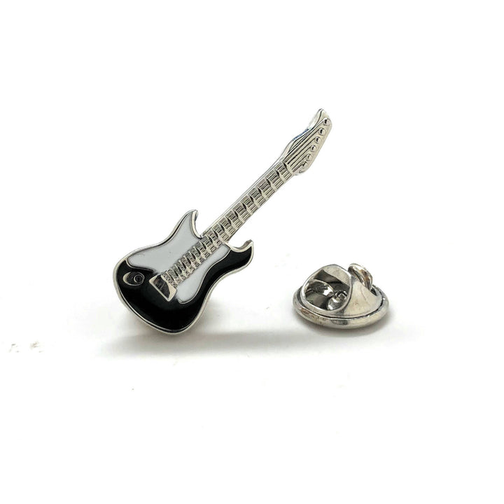 Enamel Pin Electric Guitar Lapel Pin Black Enamel and White Enamel Full Guitar with Body and Neck Rock and Roll Tie Tac Image 1