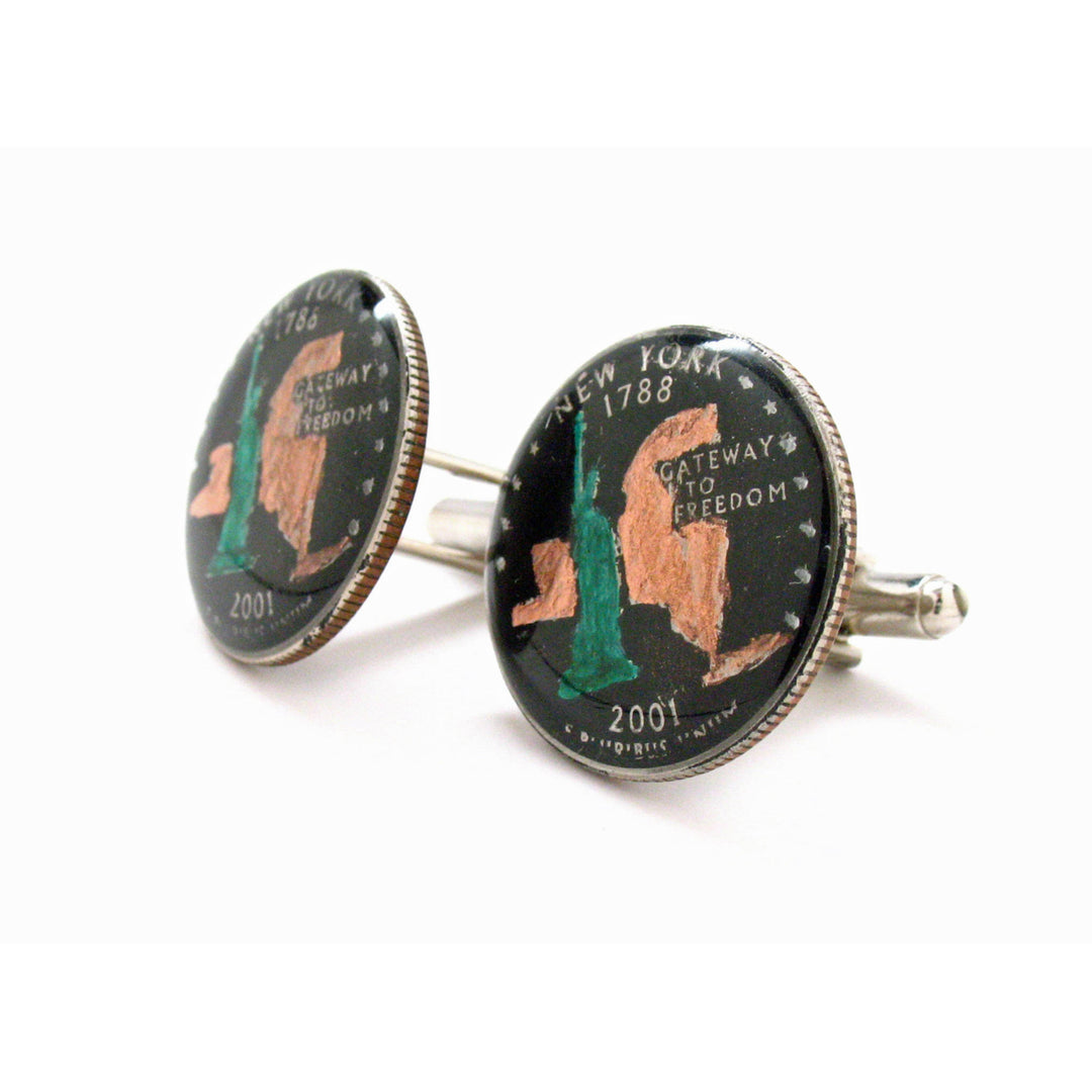 Coin Cufflinks Hand Painted  York State Quarter Enamel Coin Jewelry Money Currency Finance Accountant Cuff Links Comes Image 3