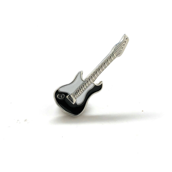 Enamel Pin Electric Guitar Lapel Pin Black Enamel and White Enamel Full Guitar with Body and Neck Rock and Roll Tie Tac Image 2