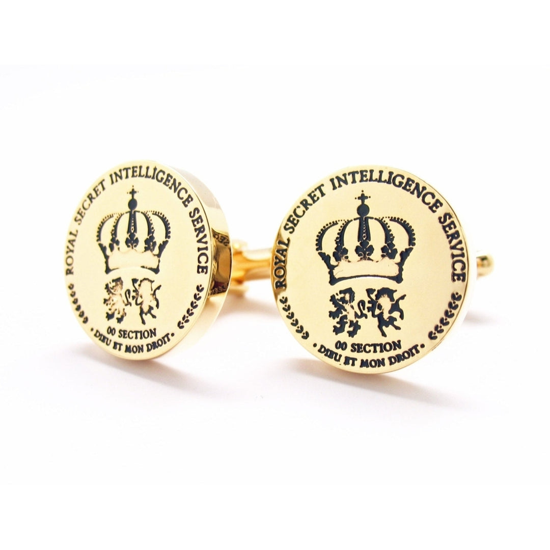 Spy Cufflinks Mens Cuff Link Secret Intelligence Service Super Spy Collection Royal Gold Toned Crest Cuff Links Comes Image 3