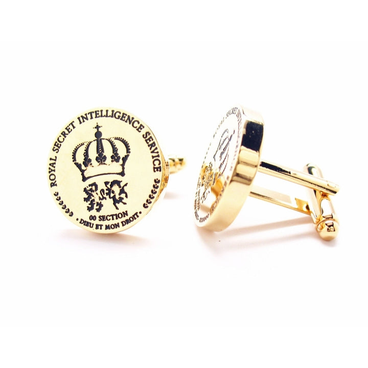 Spy Cufflinks Mens Cuff Link Secret Intelligence Service Super Spy Collection Royal Gold Toned Crest Cuff Links Comes Image 4