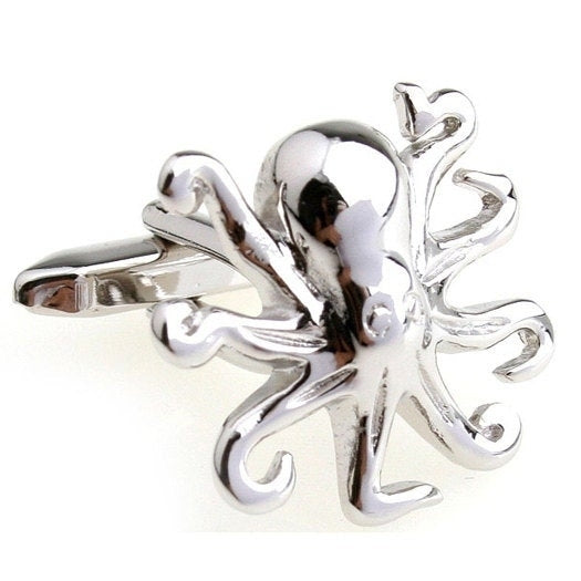 Silver Tone Octopus Cufflinks Beautiful Ocean Creatures Sea Cuff Links Image 1