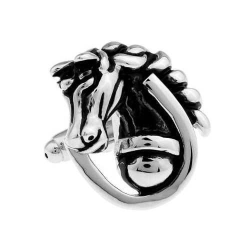 Run For The Roses Silver Horse Stallion w Black Accents Cufflinks Cuff Links Animal Image 1