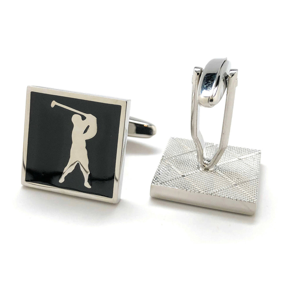 Heavy Thick Golf Cufflinks Silver Tone with Black Enamel for the Love of the Game Cuff Links Comes with Gift Box Image 3