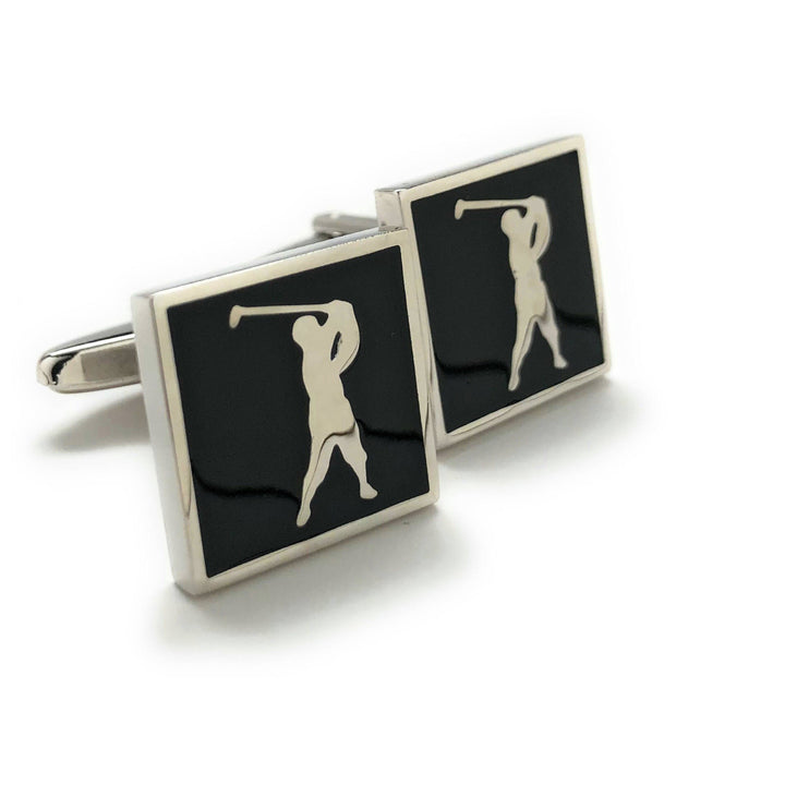 Heavy Thick Golf Cufflinks Silver Tone with Black Enamel for the Love of the Game Cuff Links Comes with Gift Box Image 4
