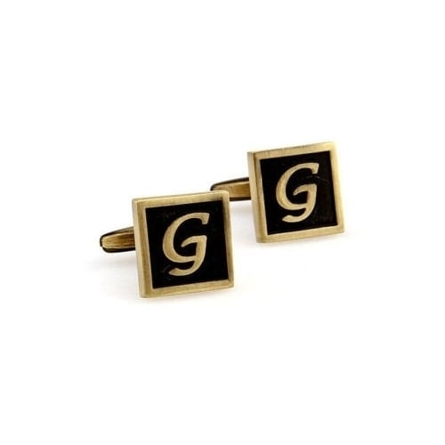 G Initial Cufflinks Antique Brass Square 3-D Letter Vintage English Lettering Cuff Links Groom Father Bride Wedding  Box Image 4