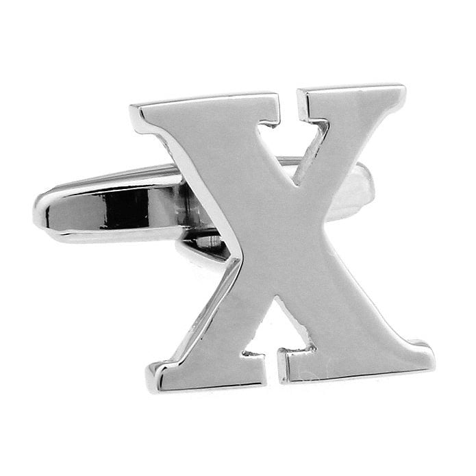 Classic "X" Cufflinks Silver Tone Initial Alaphabet Cut Letters X Cuff Links Groom Father Bride Wedding Anniversary Image 1