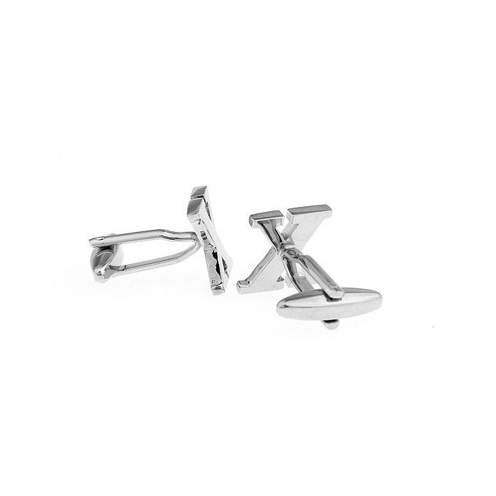 Classic "X" Cufflinks Silver Tone Initial Alaphabet Cut Letters X Cuff Links Groom Father Bride Wedding Anniversary Image 2