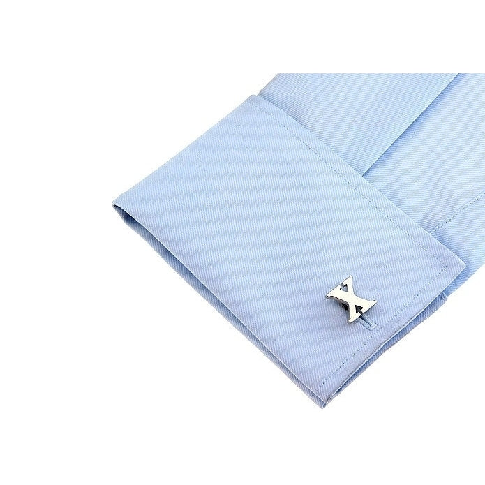 Classic "X" Cufflinks Silver Tone Initial Alaphabet Cut Letters X Cuff Links Groom Father Bride Wedding Anniversary Image 3
