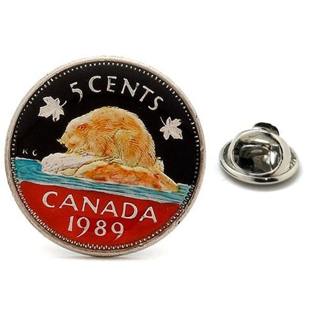 Enamel Pin Canada 5 Cent Enamel Coin Lapel Pin Tie Tack Collector Pin Royal Common Wealth Beaver Travel Souvenir Hand Image 1
