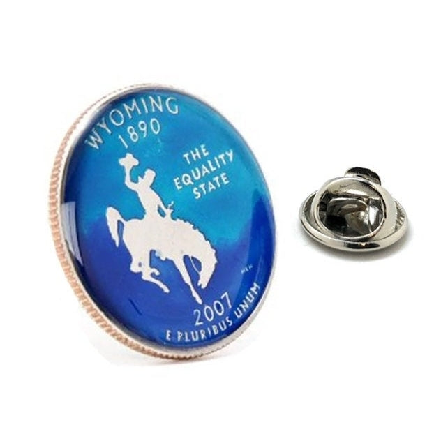 Wyoming Pin Wyoming State Quarter Enamel Coin Lapel Pin Tie Tack Collector Pin Travel Souvenir Hand Painted Keepsakes Image 1