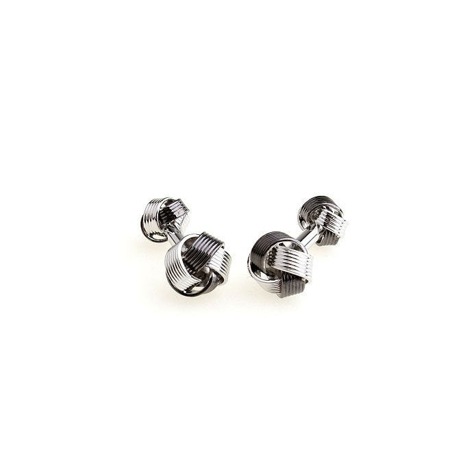 Classic Black and Silver Knots Etched Double Straight Post Cufflinks Cuff Links Image 2