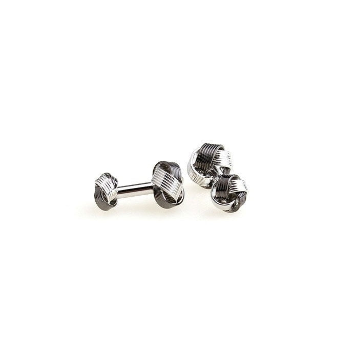 Classic Black and Silver Knots Etched Double Straight Post Cufflinks Cuff Links Image 3