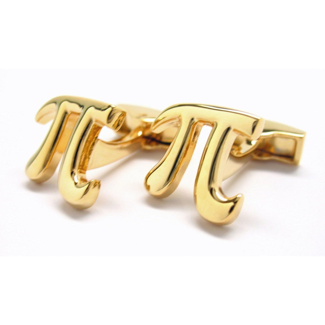 Gold PI Symbol Cufflinks Cut Out Sign Cuff Links Whale Tail Backing mad Scientist Comes with Gift Box Image 3