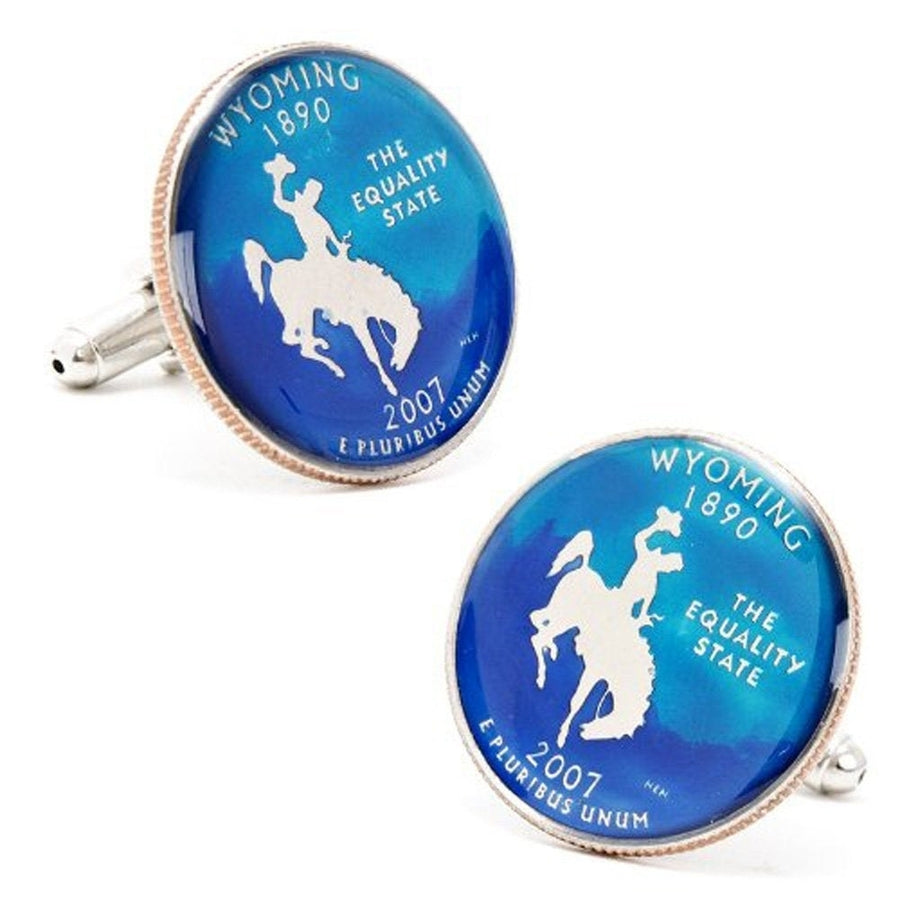 Coin Cufflinks Hand Painted Wyoming State Quarter Enamel Coin Jewelry Money Currency Cowboy Horse Cuff Links Designer Image 1