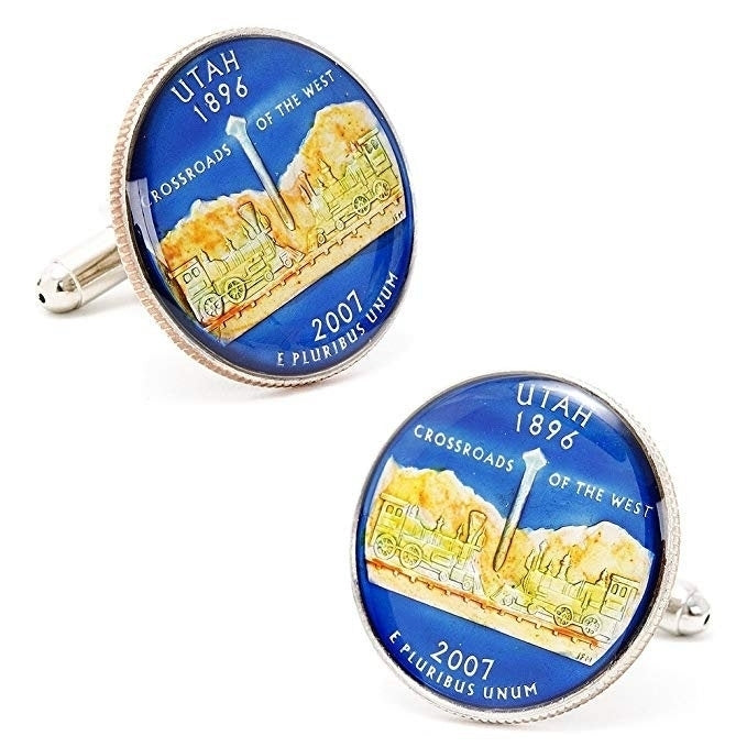 Coin Cufflinks Hand Painted Utah State Quarter Enamel Coin Jewelry Money Currency Finance Accountant Cuff Links Designer Image 1