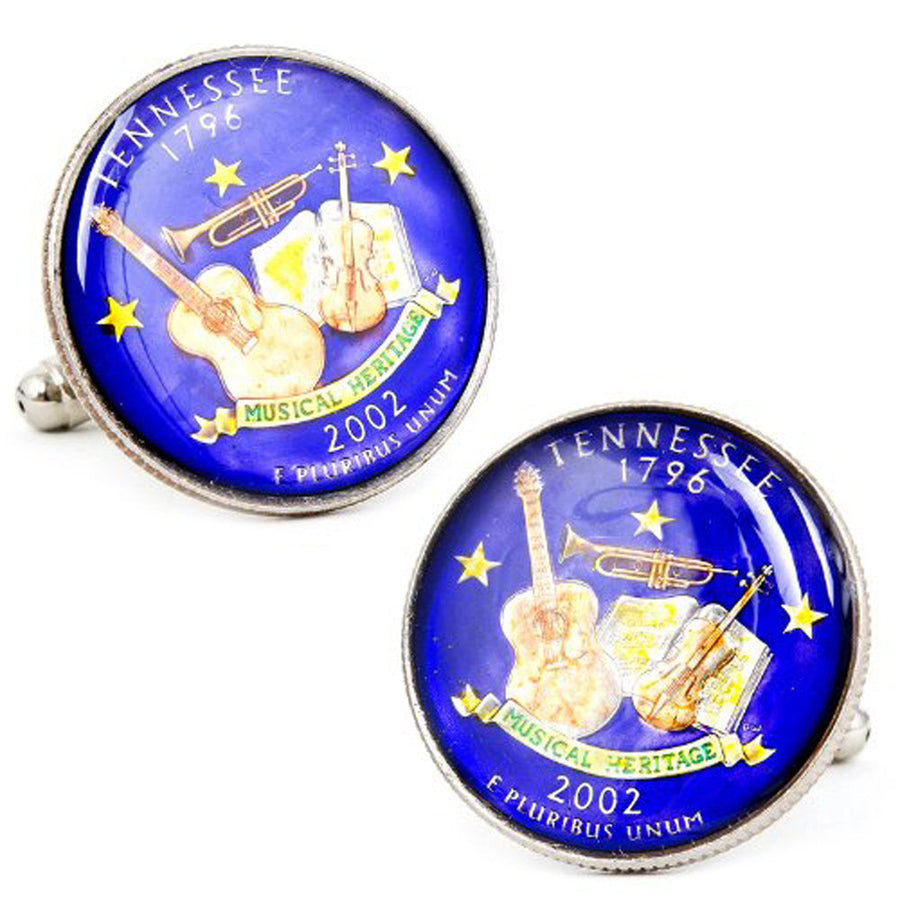 Coin Cufflinks Hand Painted Tennessee State Quarter Enamel Coin Jewelry Money Currency Finance Guitar Cuff Links Image 1
