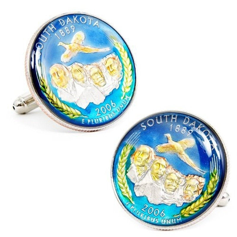 Coin Cufflinks Hand Painted South Dakota State Quarter Enamel Coin Jewelry Money Currency Finance Cuff Links Designer Image 1