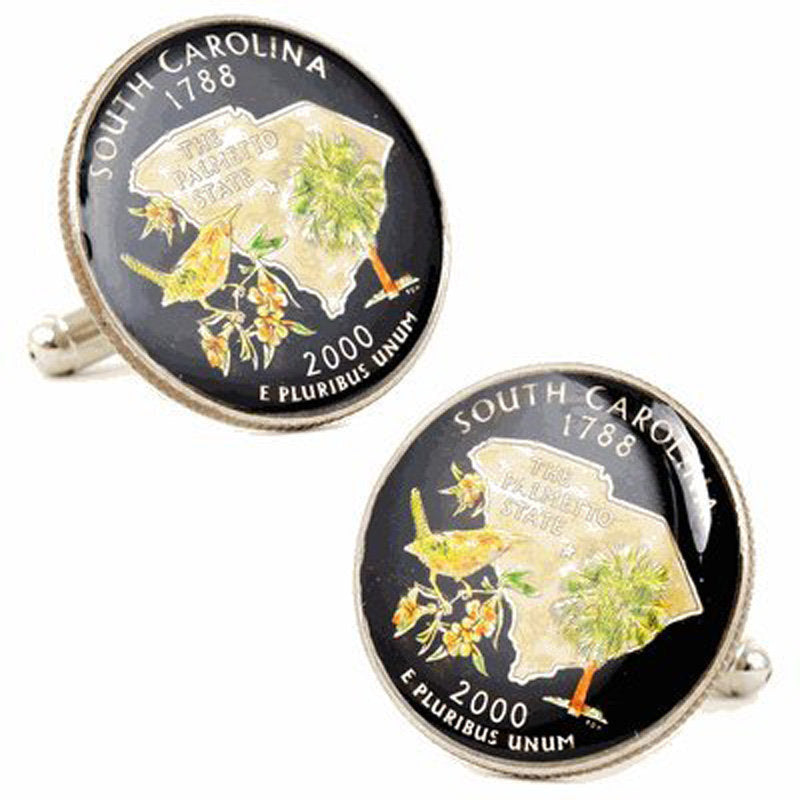 Coin Cufflinks Hand Painted South Carolina State Quarter Enamel Coin Jewelry Money Currency Finance Cuff Links Designer Image 1