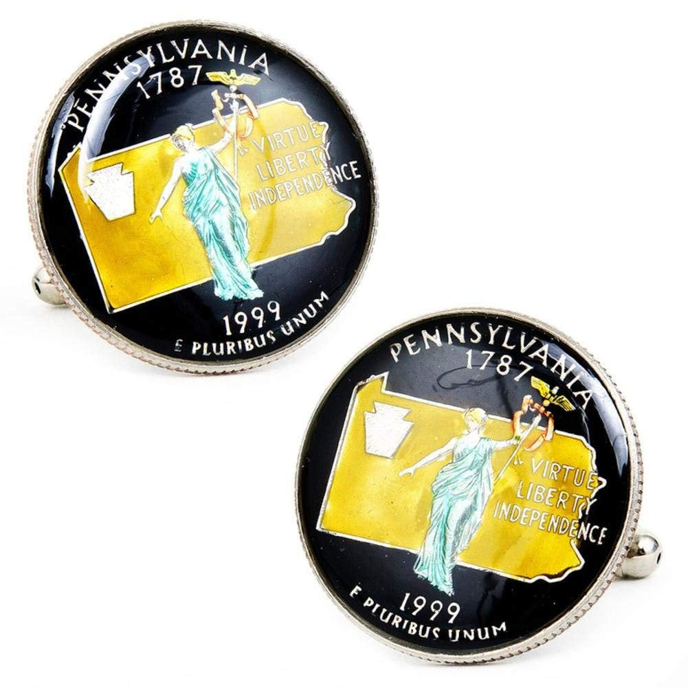 Coin Cufflinks Hand Painted Pennsylvania State Quarter Enamel Coin Jewelry Money Currency Finance Accountant Cuff Links Image 1