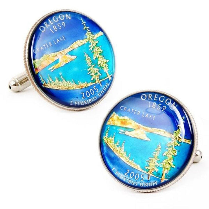 Coin Cufflinks Hand Painted Oregon State Quarter Enamel Coin Jewelry Money Currency Finance Accountant Cuff Links Image 1