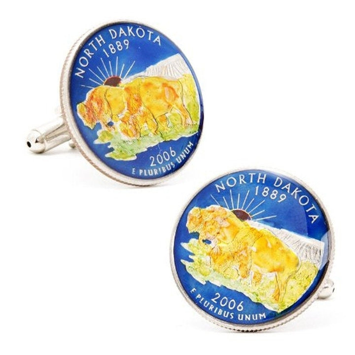 Coin Cufflinks Hand Painted North Dakota State Quarter Enamel Coin Jewelry Money Currency Finance Accountant Cuff Links Image 1