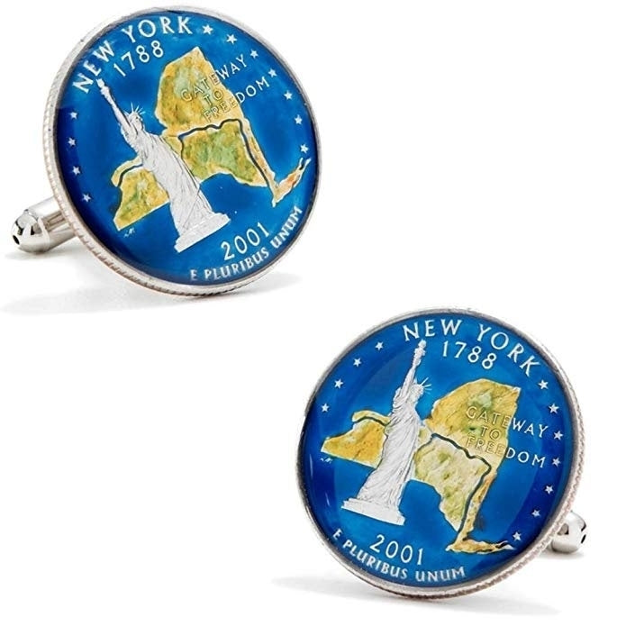 Coin Cufflinks Hand Painted  York Quarter Enamel Coin Jewelry Money Currency Finance Accountant Cuff Links Designer NYC Image 1