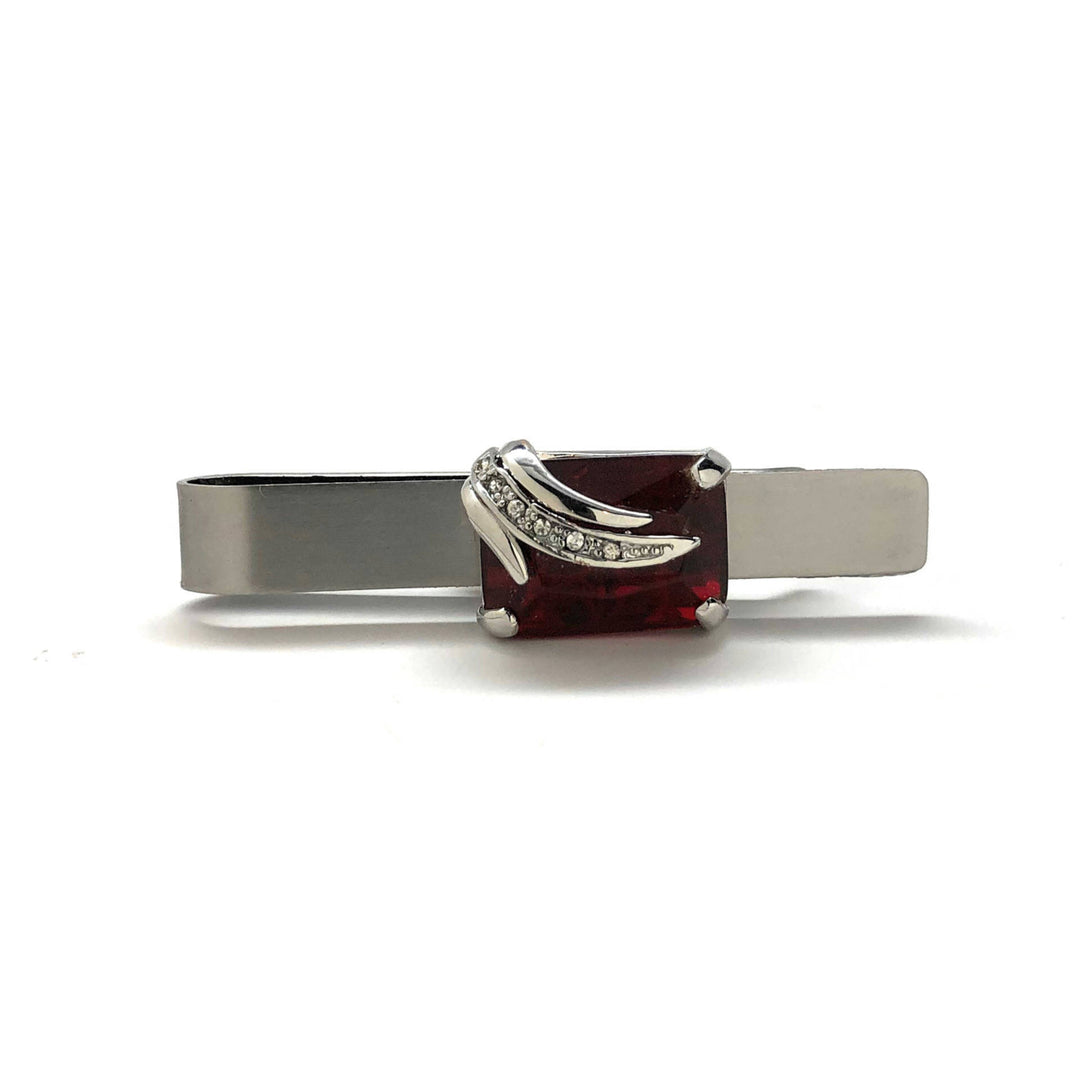 Jeremiah Bloodstone Tie Bar Elite Cut Red Crystal Silver Wing Band White Crystals Super Cool Unique Tie Clip Fathers Day Image 1