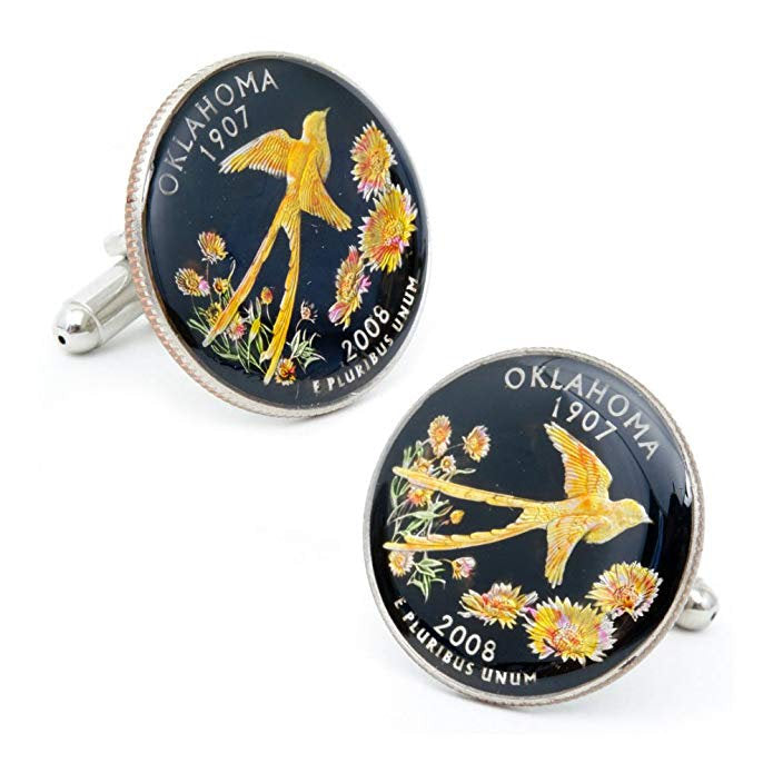 Coin Cufflinks Hand Painted Oklahoma State Quarter Enamel Coin Jewelry Money Currency Finance Accountant Cuff Links Image 1