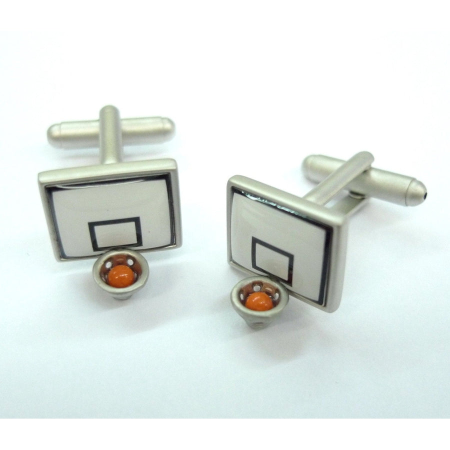 Enamel Basketball Cufflinks Backboard and Hoop 3-D Very Cool Gift Present Dad Sports Fan Cuff Links Comes with Gift Box Image 1