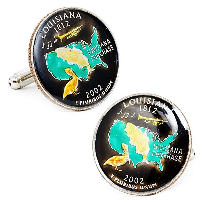 Enamel Cufflinks Hand Painted Louisiana State Quarter Enamel Coin Jewelry Money Currency Finance Accountant Cuff Links Image 1