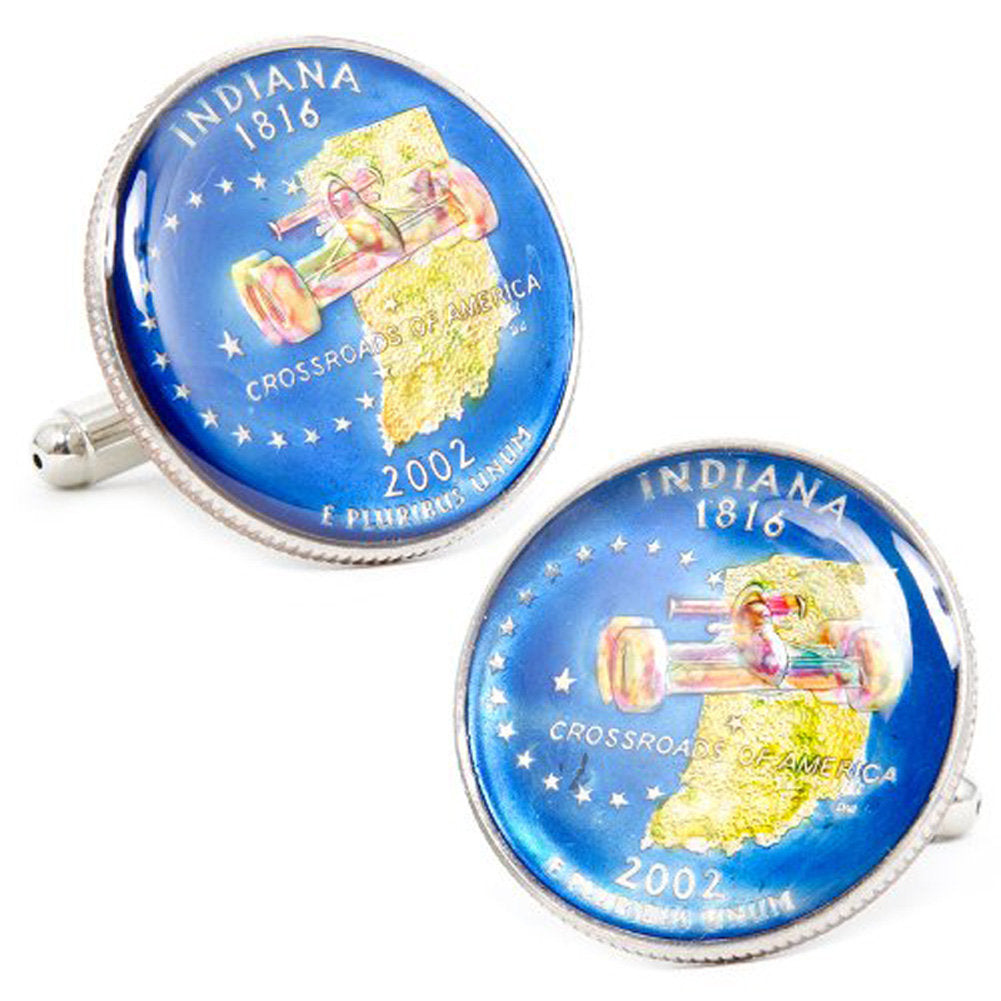 Enamel Cufflinks Hand Painted Indiana State Quarter Enamel Coin Jewelry Money Currency Finance Accountant Cuff Links Image 1